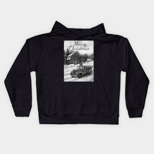 Black and white vintage car movie style Merry Christmas Kids Hoodie